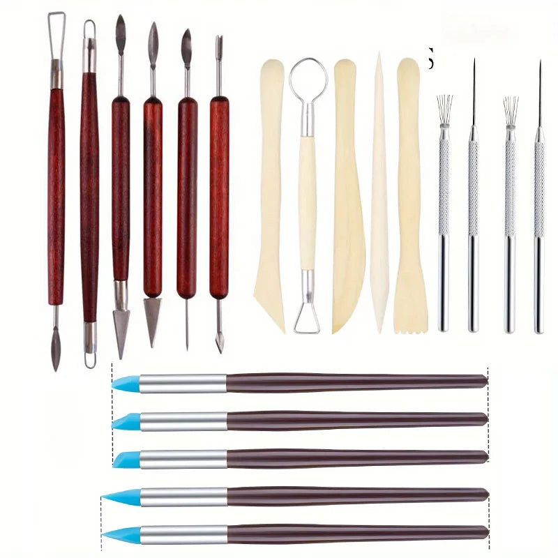outils modelage argile polymère bois naturel noir jaune sculpture céramique poterie artisanat moulage cuisson