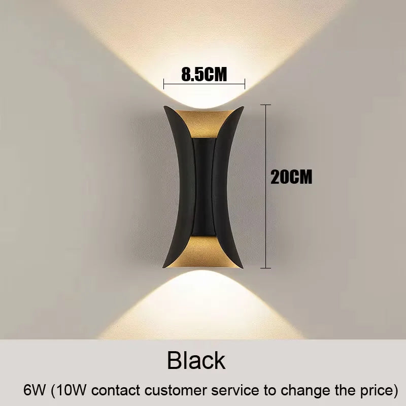 lampe murale moderne noir doré incurvée deux sources lumineuse montée mur haute qualité ip55