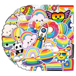 stickers kawaii multicolores dessins animés arc ciel nuages chats cupcakes stickers adhésifs imperméables random