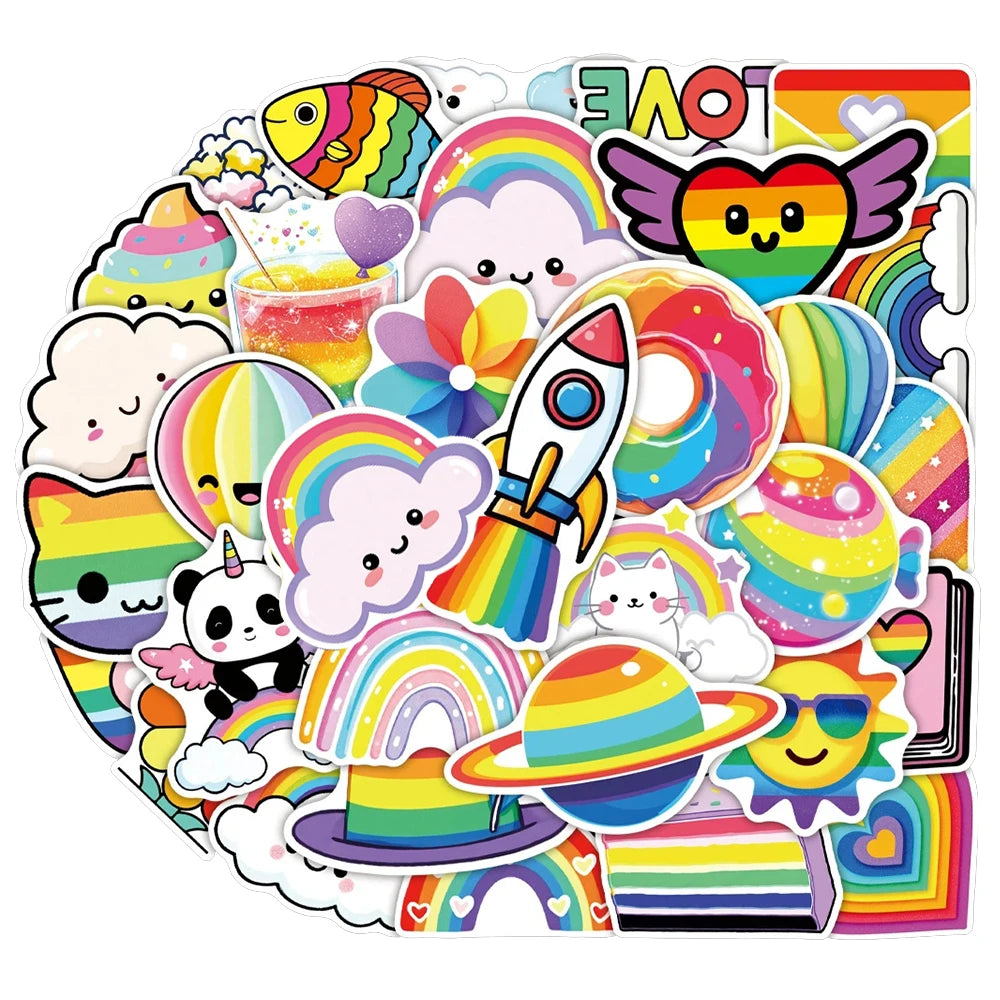 stickers kawaii multicolores dessins animés arc ciel nuages chats cupcakes stickers adhésifs imperméables random
