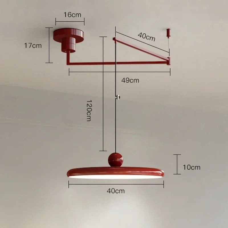 lampe suspendue moderne bras articulé couleur beige rouge vert argenté minimaliste