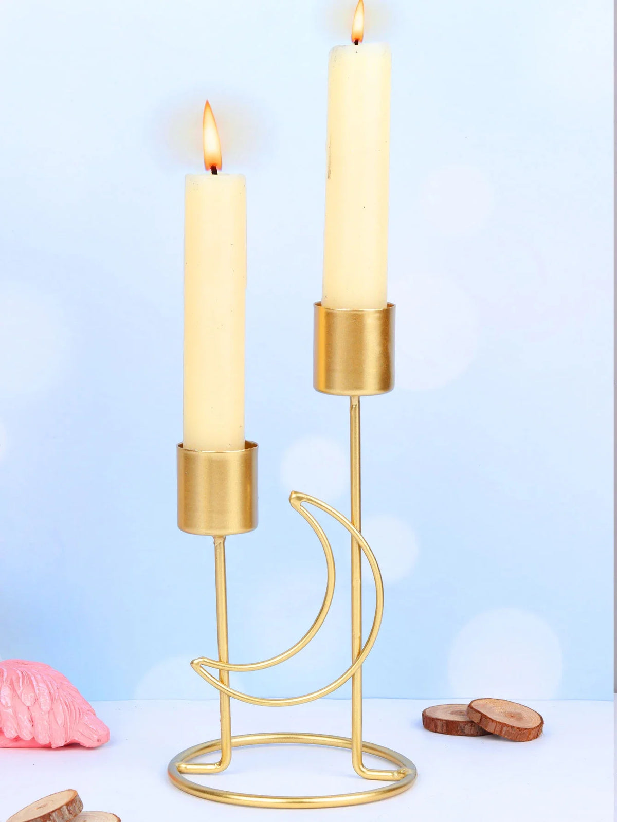 support bougies moderne or noir structure géométrique simple minimaliste deux bougies decoration table