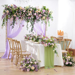 arche décorative mariage violet clair fleurs artificielles romantique roses dahlias eucalyptus guirlande bouquet