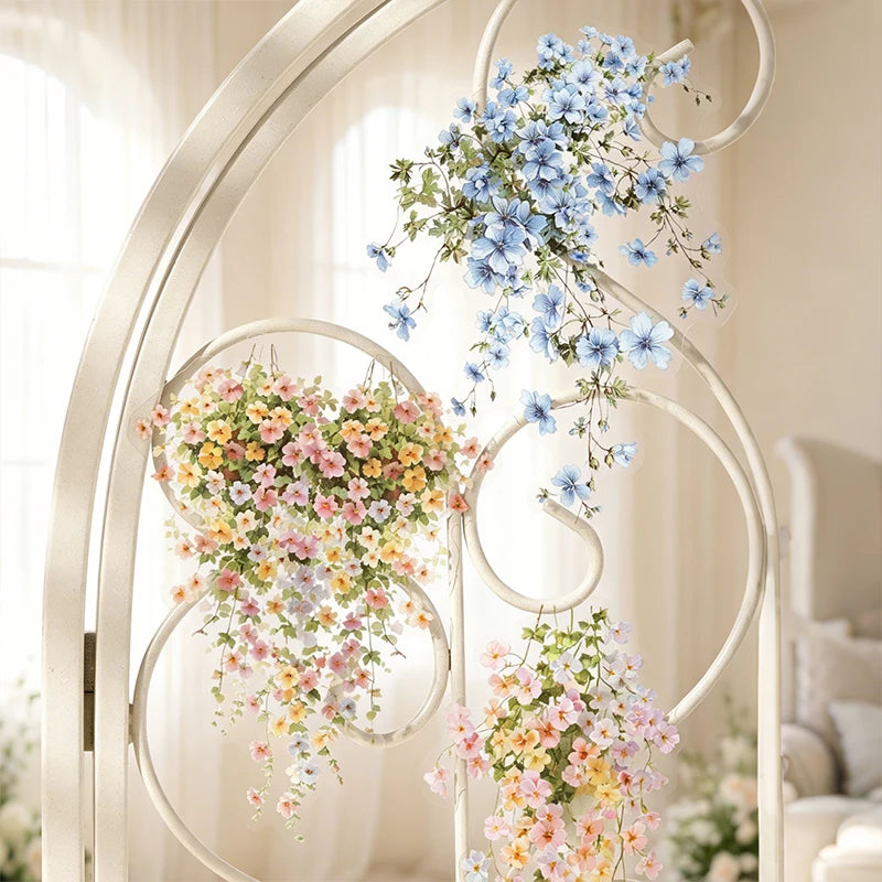 autocollants décoratifs floral transparents rose blanc bleu vert adhésifs fleurs feuilles