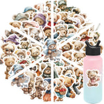 stickers ours dessin animé waterproof beige marron bleu vert rouge noir blanc illustrations enfants