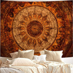 tapisserie bohème mandala orange marron chambre salon décoration murale ethnique scandinave