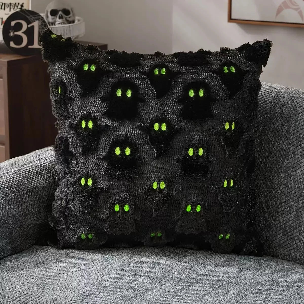 coussin halloween fantômes blancs oranges amovible lavable moderne zip caché