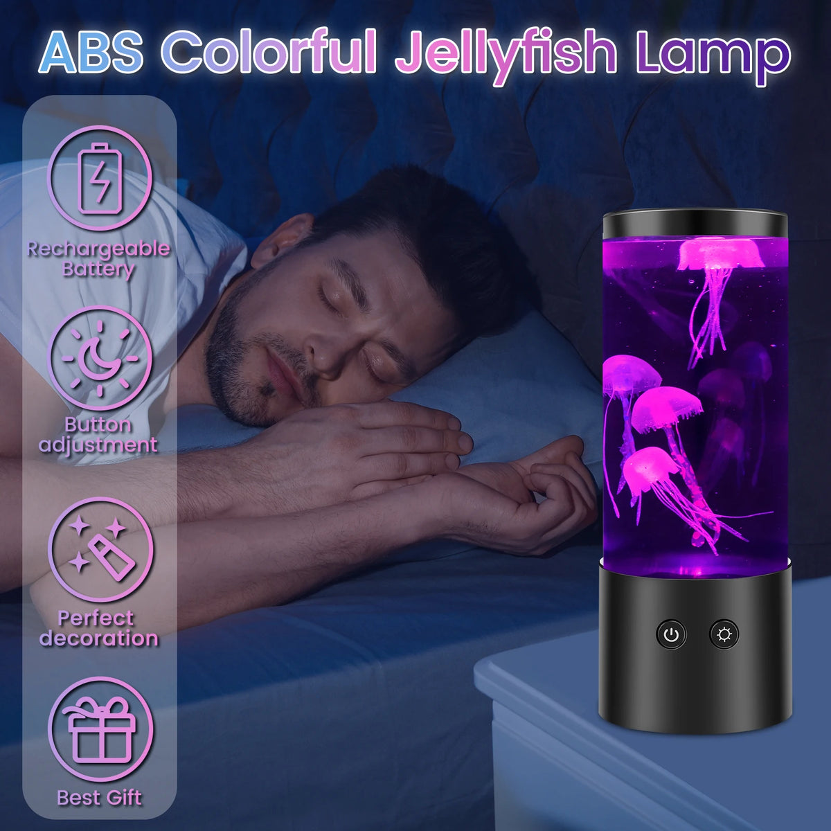 lampe led méduses lumineuses noires violette moderne chambre décoration sombre rechargeable usb