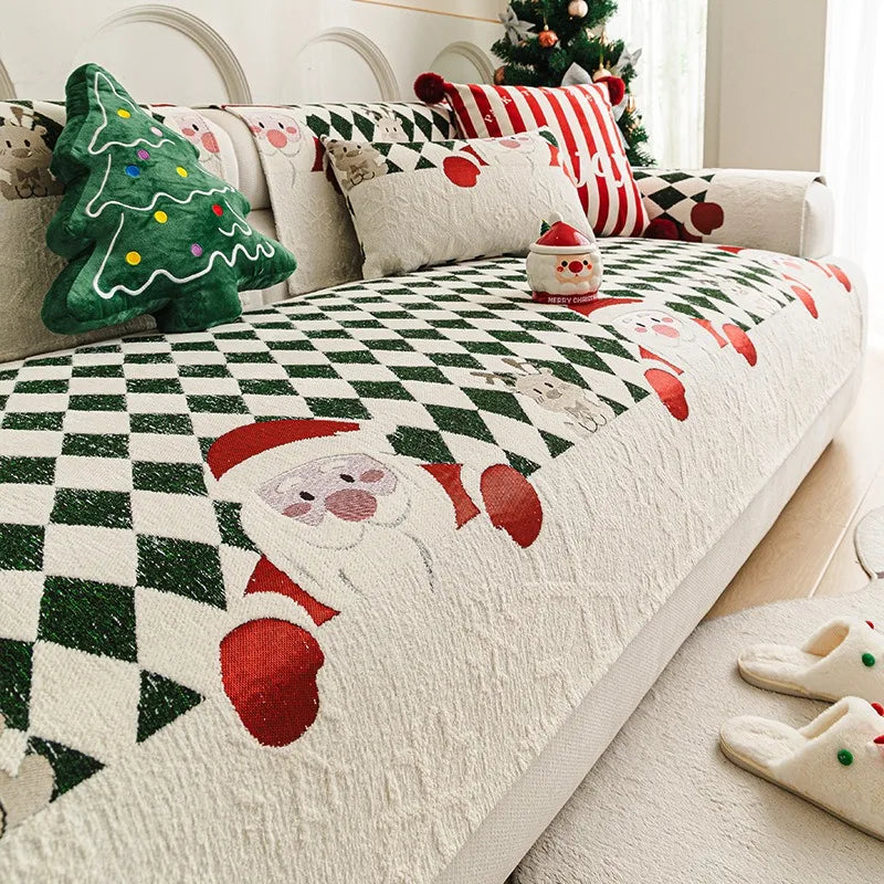 couvre siège canapé coloré père noël carreaux vert rouge hiver automne festive polyestère machine