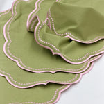 sets table vert olive rose brodé dimensions 42x30cm champêtre assiettes tasses couverts