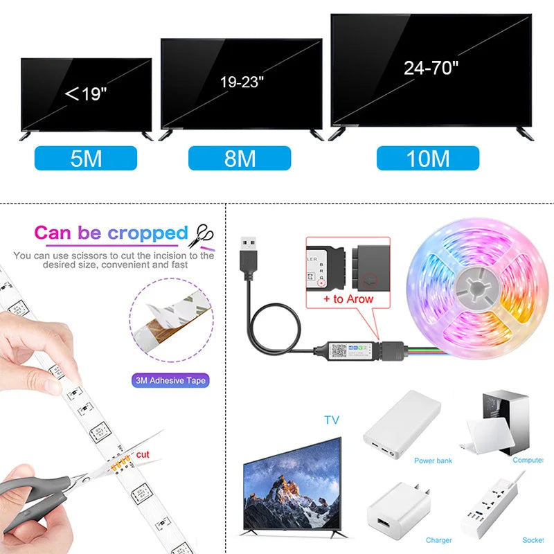 ruban led rgb multicolore moderne synchronisation musicale télécommande app bluetooth adaptable