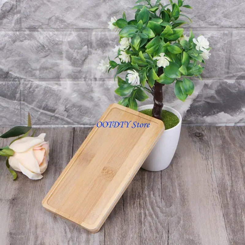 plateau pot fleur bois clair bord arrondi plante artificielle rose succulente pot céramique blanc