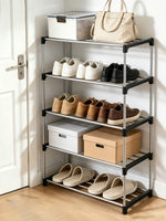 étagère chaussures empilable noir moderne rangement chaussures baskets bottes sacs pvc structure métallique panneaux