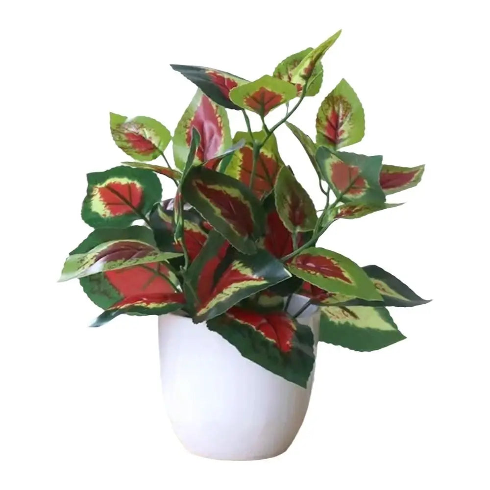 décoration extérieure plante artificielle verte feuilles simples moderne pot blanc accrochable branchu exposition anniversaire