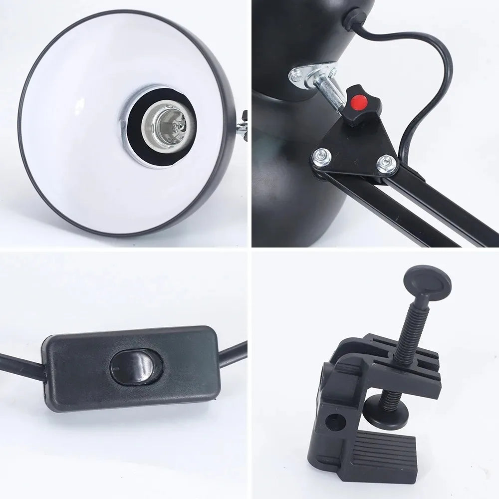 lampe moderne articulée clip noir ampoule E27 interrupteur led opacité fonctionnelle chambre étude