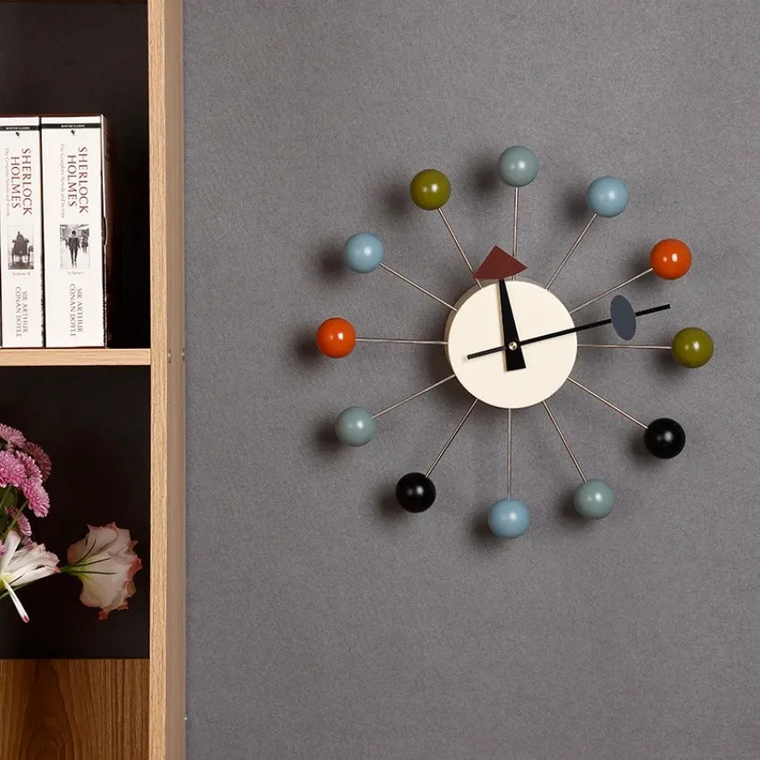 horloge murale moderne sphères colorées scénique quartz aiguille multi pièces déco intérieure