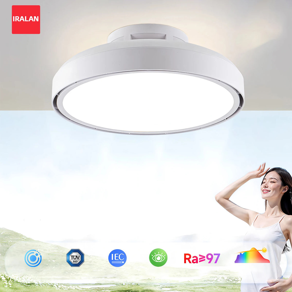 ventilateur moderne blanc télécommande lumières led plaque suspension vis auto taraudantes