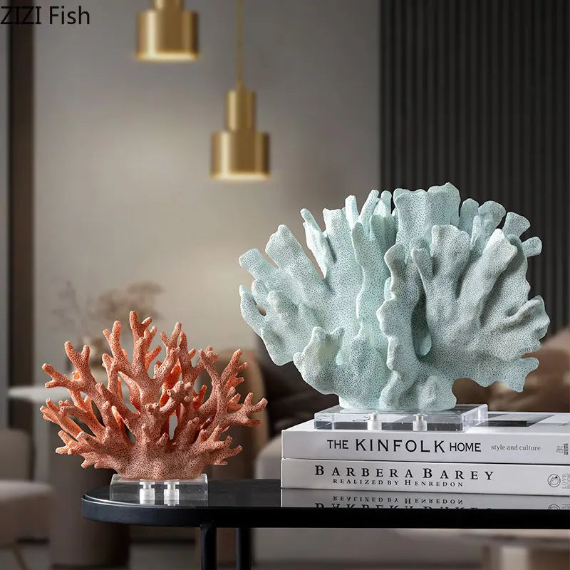 ornements modernes coraux artificiels décoration résine naturelle orange blanc bleuclair imitations coraux