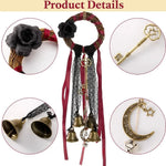 décoration boho chic couronne osier fleurs noires rubans dentelle cloches dorées porte