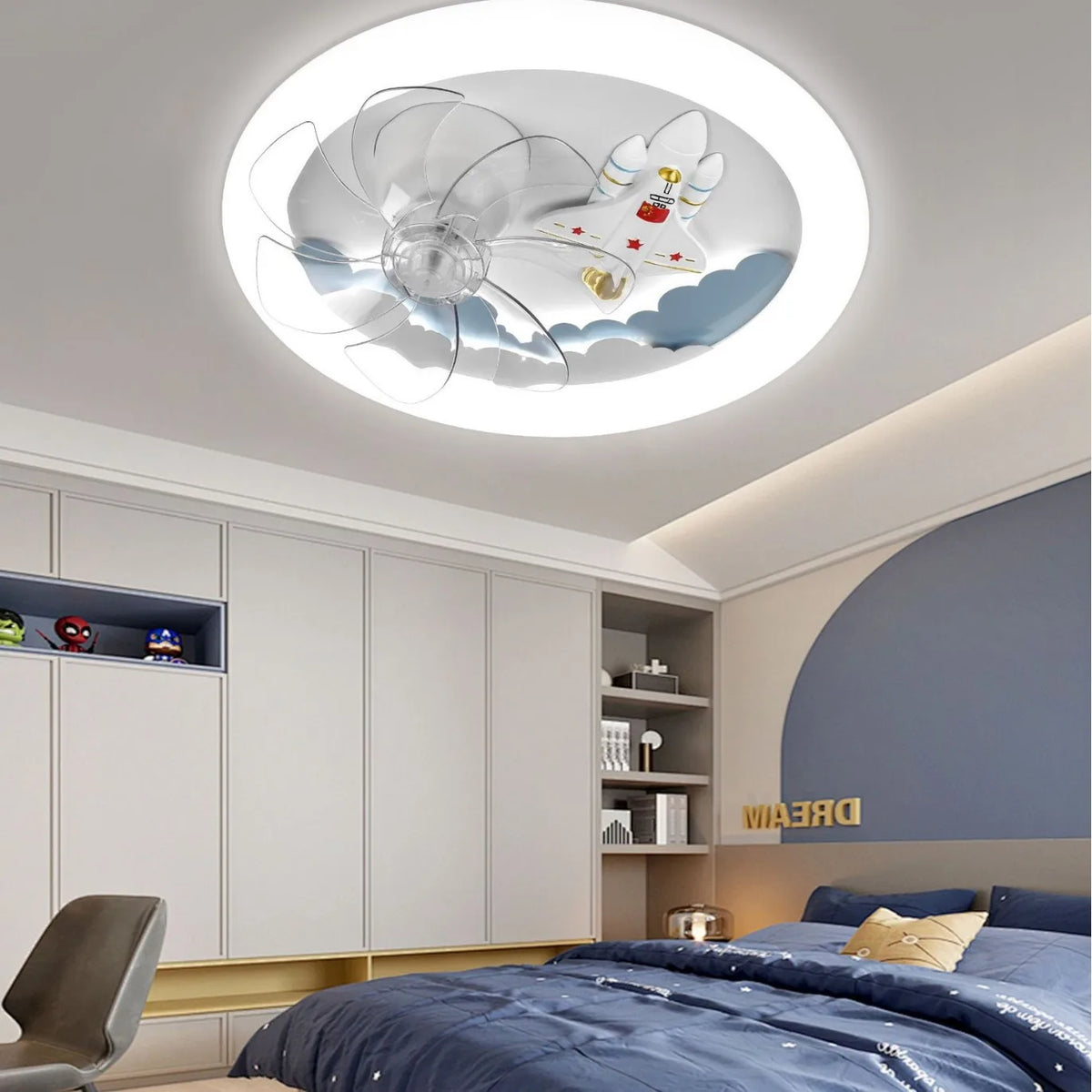 ventilateur moderne blanc bleu vert rose gris abstrait contemporain stepless dimming