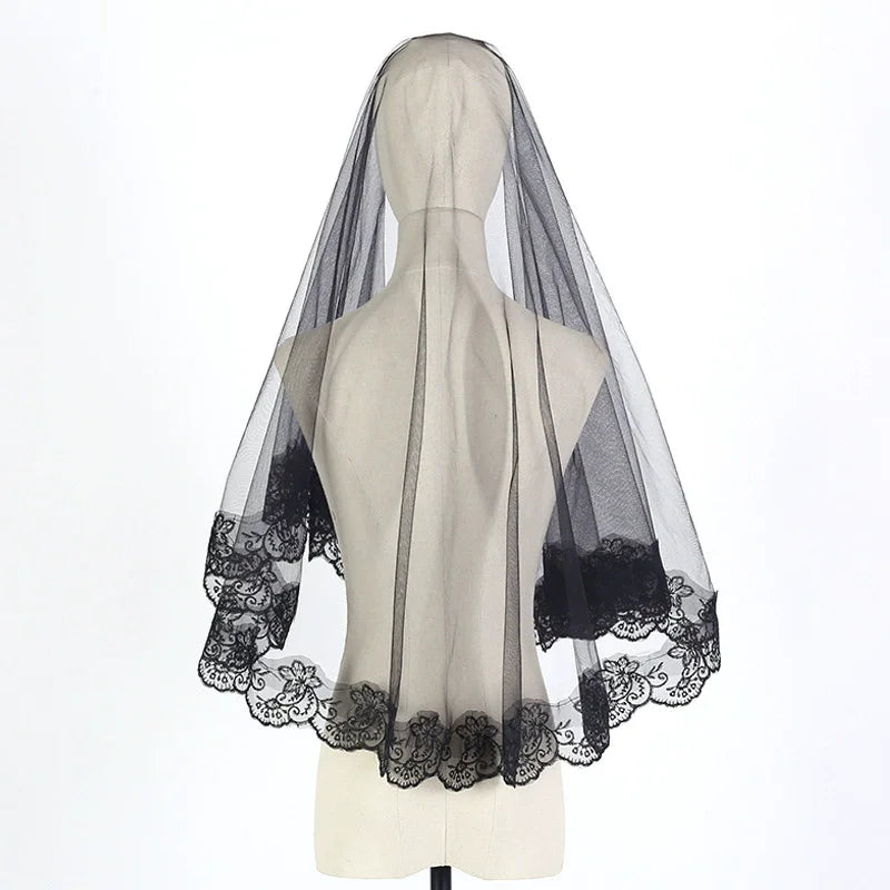 voile mariée femme noir dentelle transparente peigne classique accessoire coiffure événementiel halloween