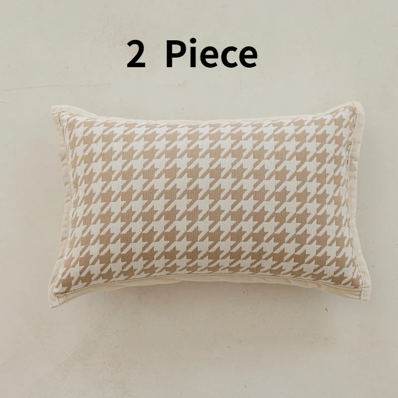 drap lit houndstooth beige clair classique motif carreaux qualité supérieure maison decoration chambre texture