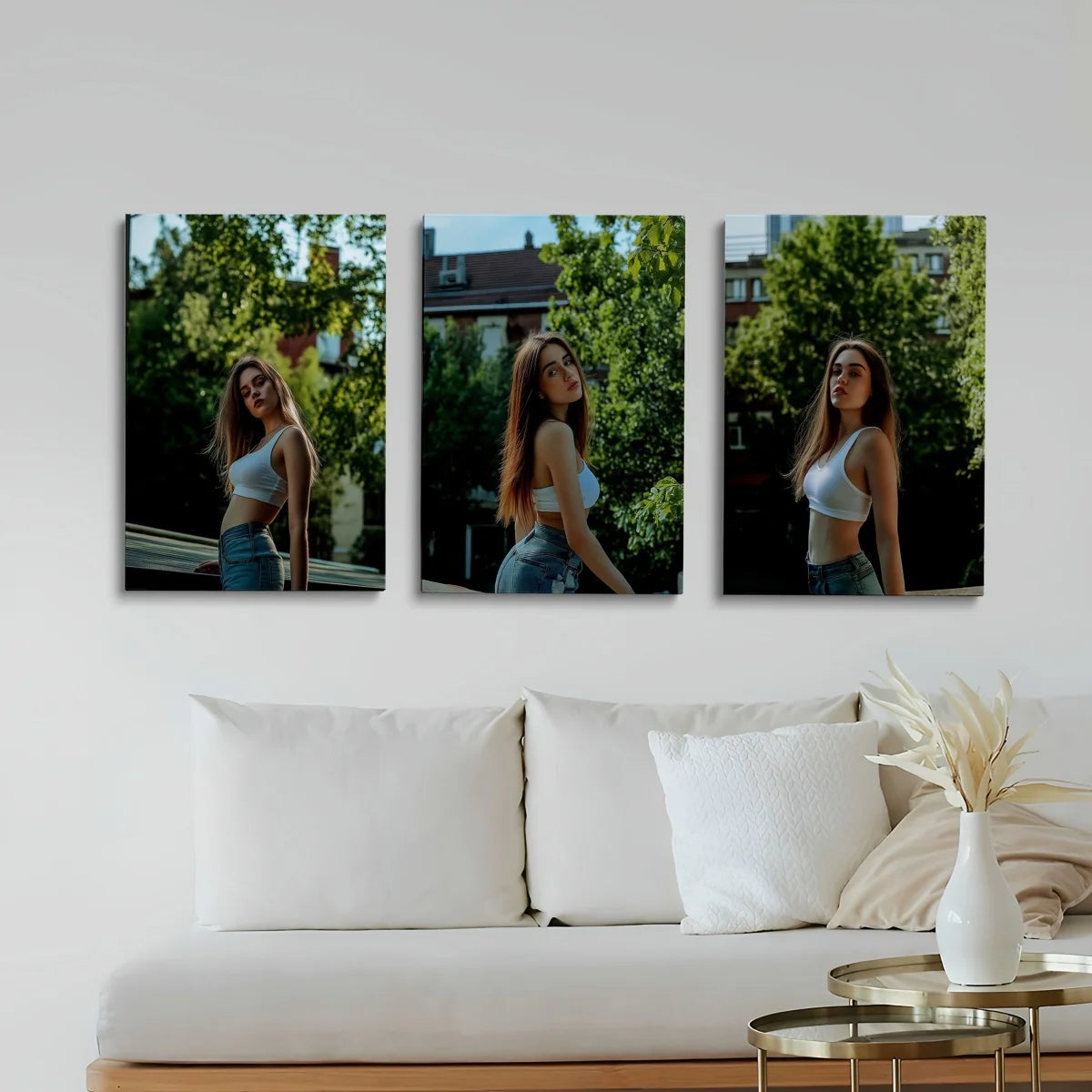 toiles d'art moderne portrait femme blanc bleu vert occasion fête noël anniversaire frameless(canvas)