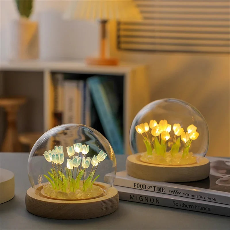 décoration intérieure tulipe verre LED rouge orange verte minimaliste chambre salon festive