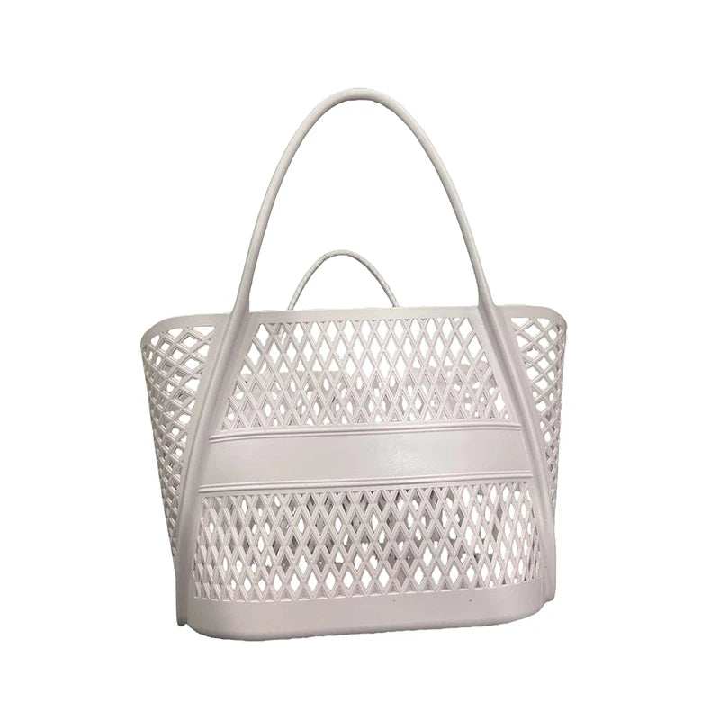 panier rangement blanc moderne poignées détachables réticulé plastique transparent salle bain