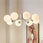 lustre suspension moderne chrome boules verre translucide luminaire salon salle manger blanc