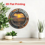cadre mural vintage océan coucher soleil bleu gris marron bordure métallique vieillie 20x20cm