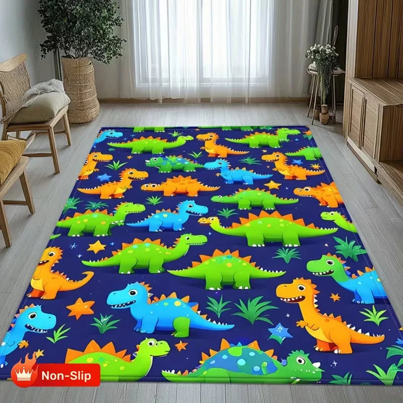 tapis moderne animaux jungle géométrique vert blanc bleu orange jaune polypropylène polyester
