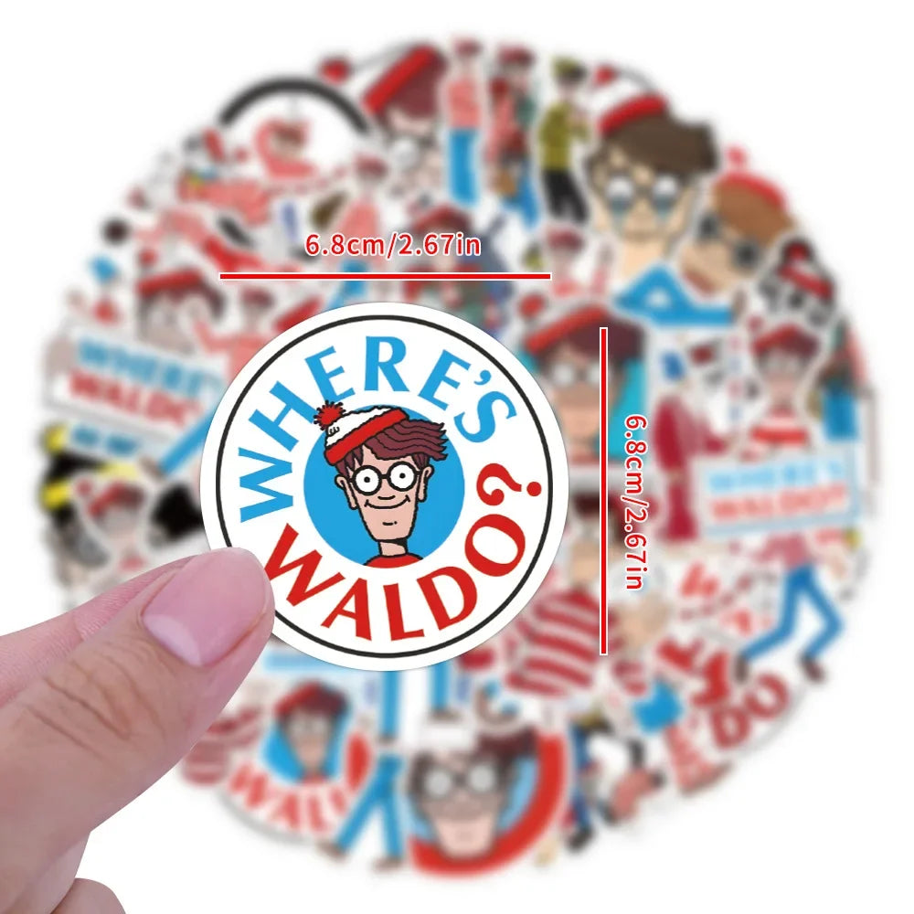 stickers étanches wheres waldo bleu blanc rouge personnages dessins animés humour cartoony adhésifs 50pcs