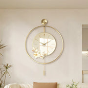 horloge murale moderne or blanc vert motif floral miroir minimaliste aiguilles déco fixations