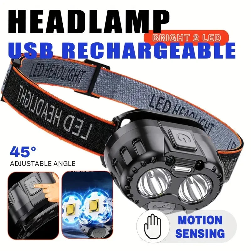 lampe frontale led rechargeable noire ceinture ajustable modernisée camping pêche randonnée 350lm 780mah