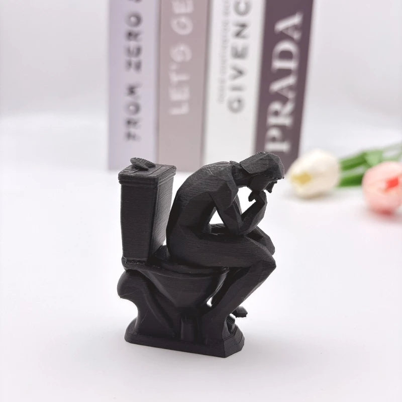 statue humoristique penseur assis toilettes blanc artistique parodie