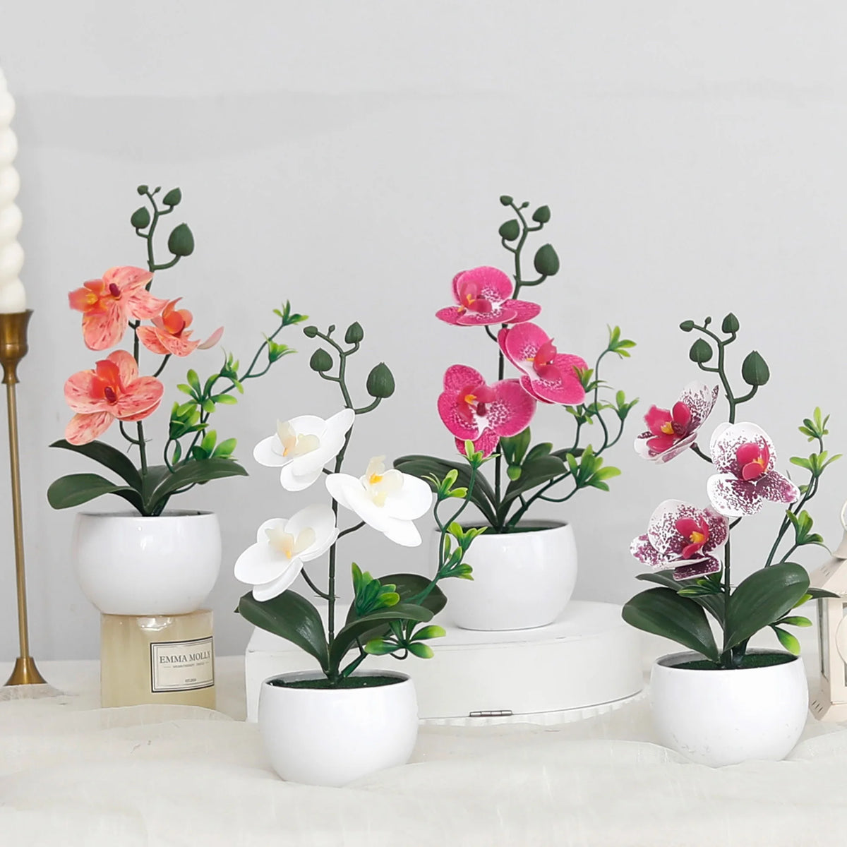 fleurs artificielles orchidées papillon soie blanc rose vert modernes intérieur mariage anniversaire