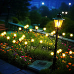 éclairage paysager solaire led moderne boules lumineuses colorées branches métalliques fixation tige terreextérieur nocturne