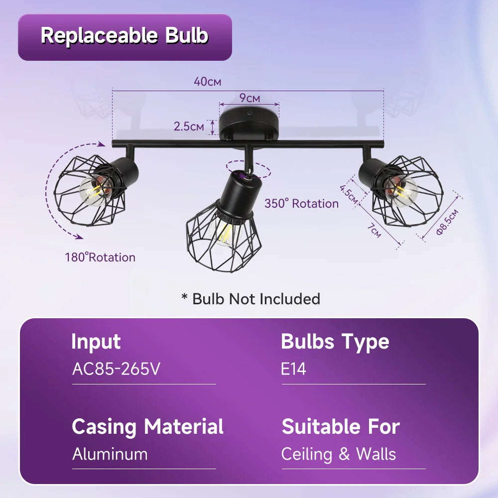 lampe suspendue moderne cage métallique noire interrupteur poussoir led e27 haute basse