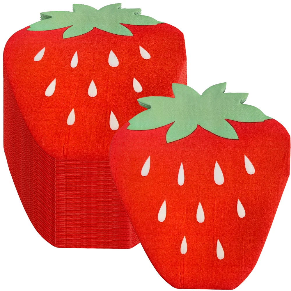serviettes jetables fraises rouge vert fond rose anniversaire enfant mariage festives