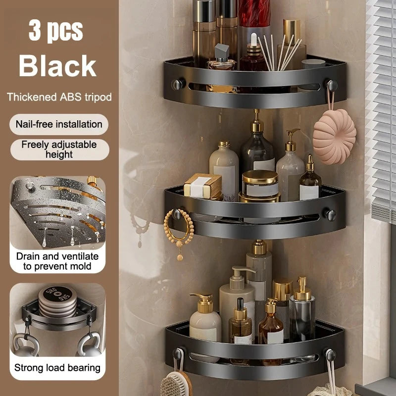 étagère salle bain noir moderne imperméable plastique vis fixation organisateur rangement douche