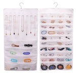 porte bijoux suspendu transparent moderne crochets grilles bagues boucles d'oreilles colliers montres cheveux beige