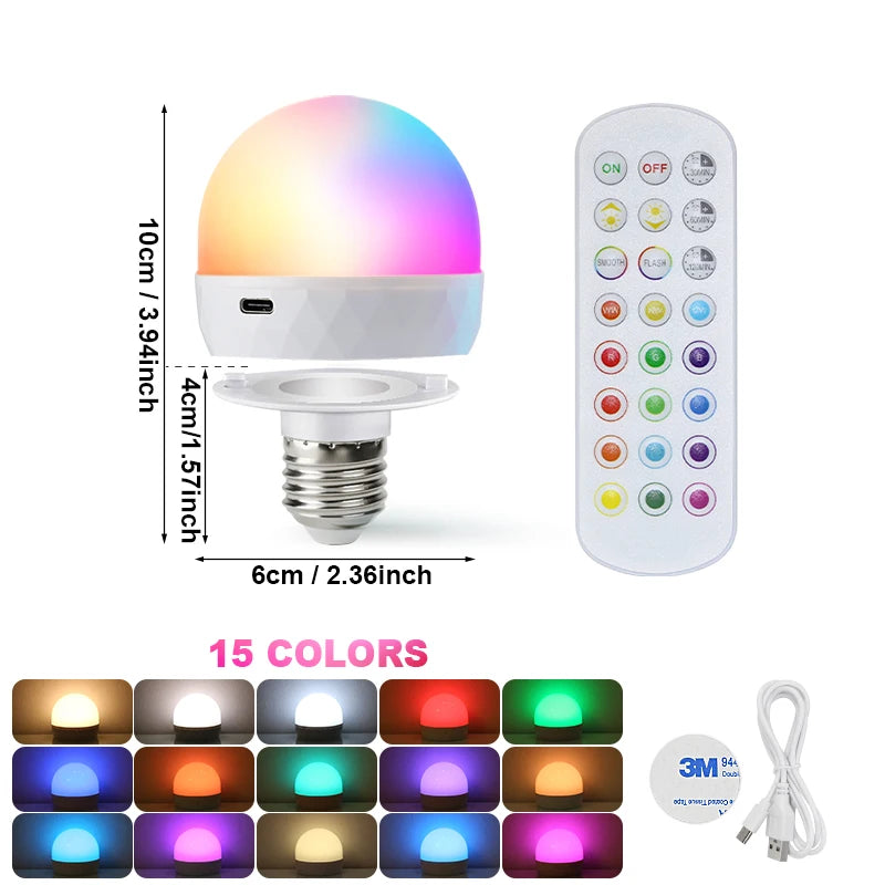 Ampoule LED intelligente USB blanc rose vert télécommande brillante moderne E27