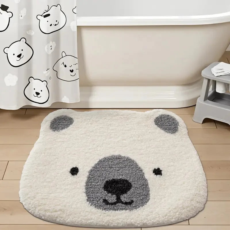 tapis bain imperméable peluche coquillage ours polaire poissons clowns gris blanc