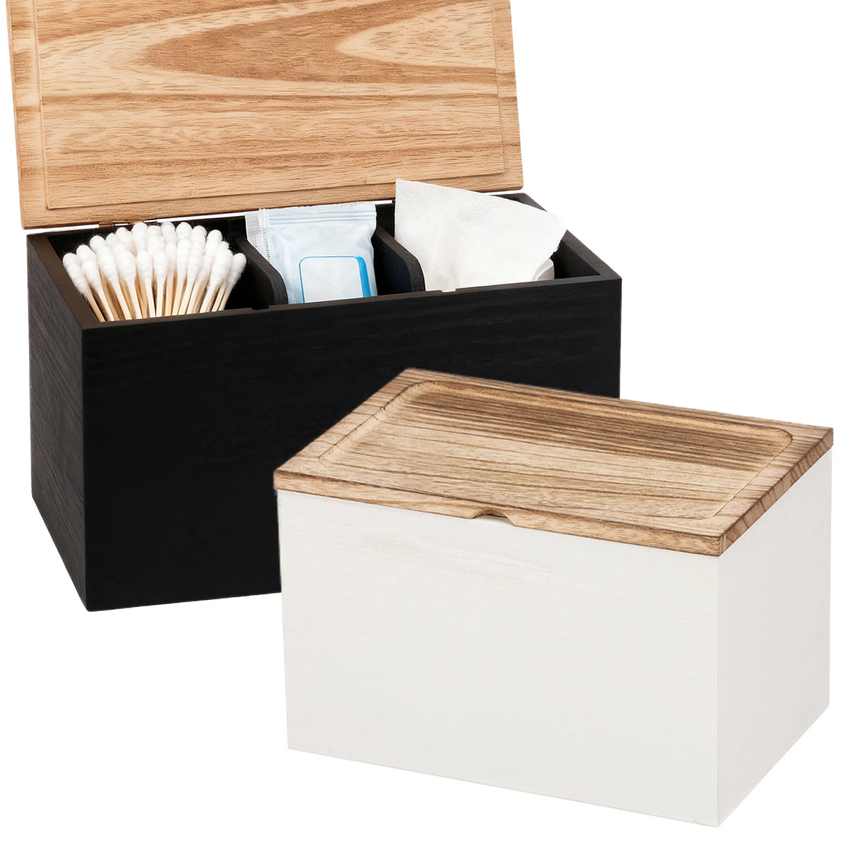 boîte rangement bois moderne vis tampons coton hygiénique minimaliste organisation produits féminins