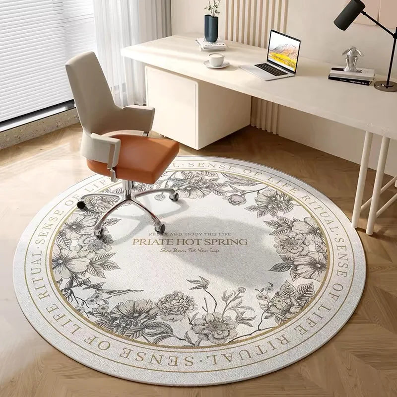 tapis rond beige clair flanelle motif géométrique moderne salon chambre intérieur doux imperméable