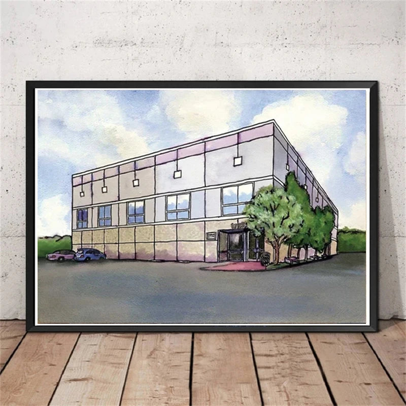 impression toile aquarelle building moderne décoration intérieure salon chambre minimaliste