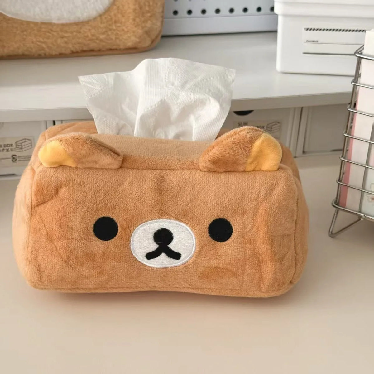 housse boîte mouchoirs peluche bébé ours orange clair mignon cartoon chambre décoration maison adultes