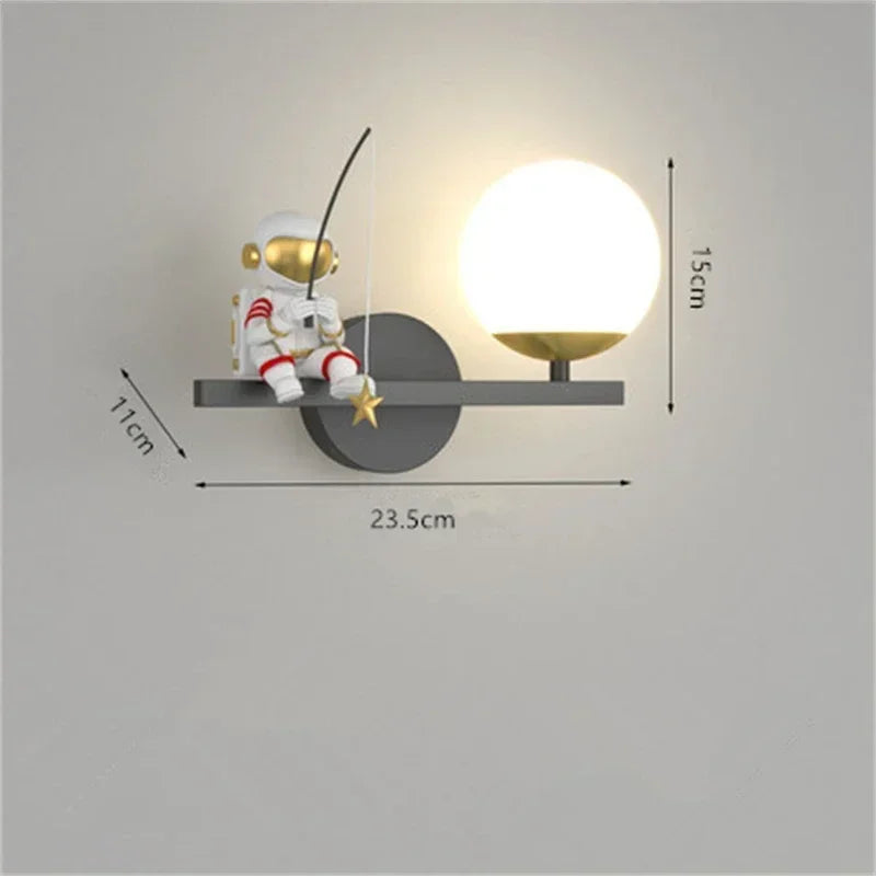 applique murale moderne astronaute étoile dorée noir blanc led chambre enfants