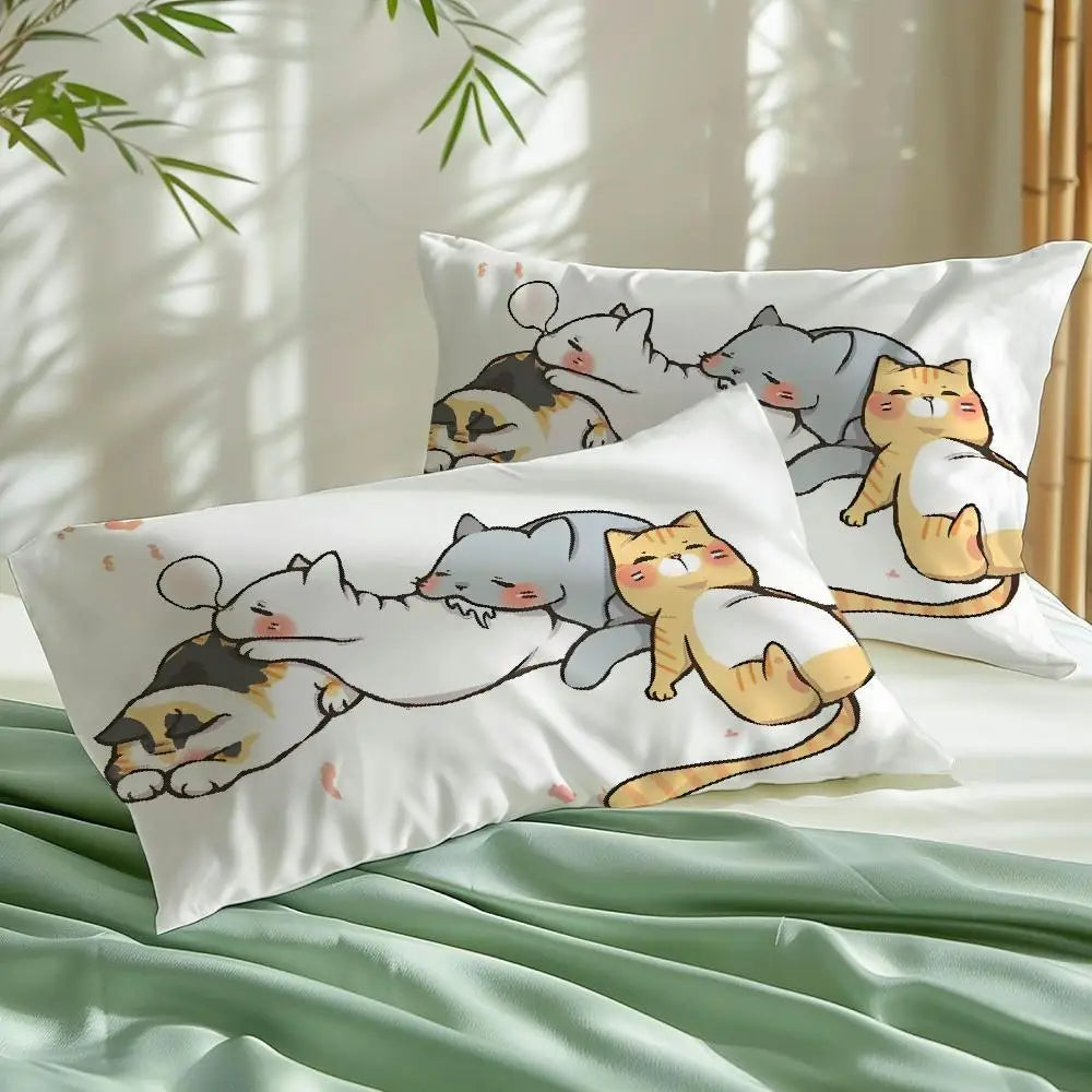 taies d'oreiller dessin animé chats colorés blancs kawaii maison polyester peachskin jacquard illustration confortables